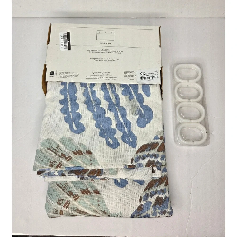 Threshold Coastal Seashell Cotton Shower Curtain Set Blue White Beach Summer